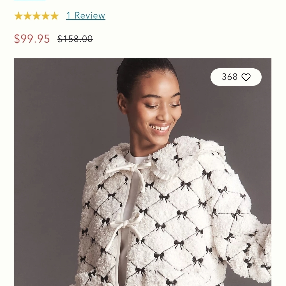 Anthropologie MABLE Elegant White Bow-Patterned Women's Jacket S